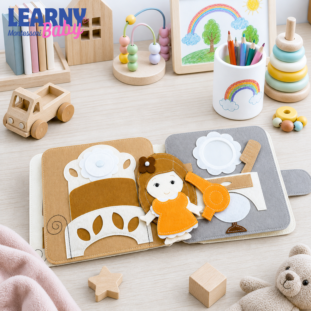 Personalized Busy Book Dollhouse, Felt Quiet Book for Toddlers, Montessori Activity Book, Pretend Play Doll House, Travel Toy QBLB54