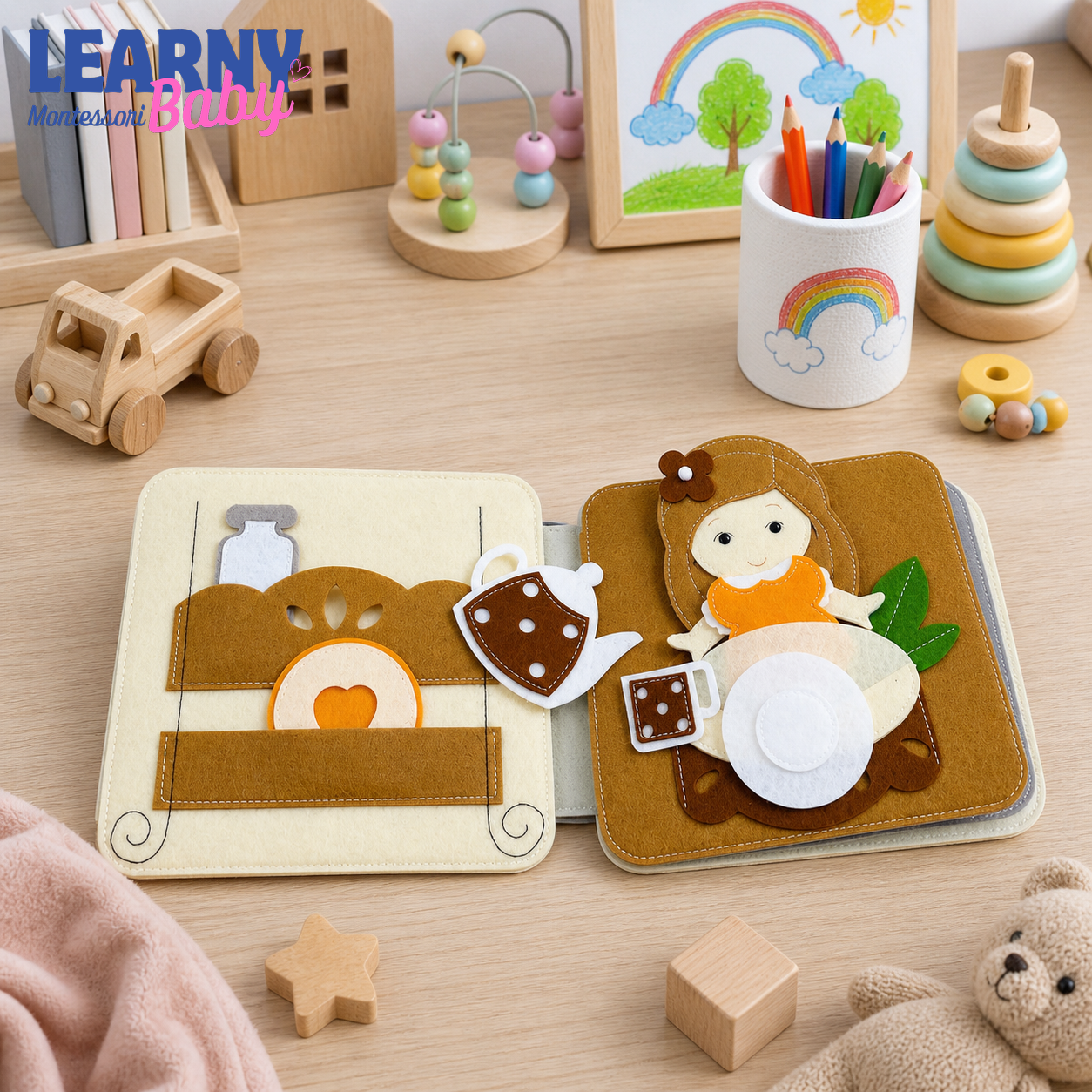 Personalized Busy Book Dollhouse, Felt Quiet Book for Toddlers, Montessori Activity Book, Pretend Play Doll House, Travel Toy QBLB54
