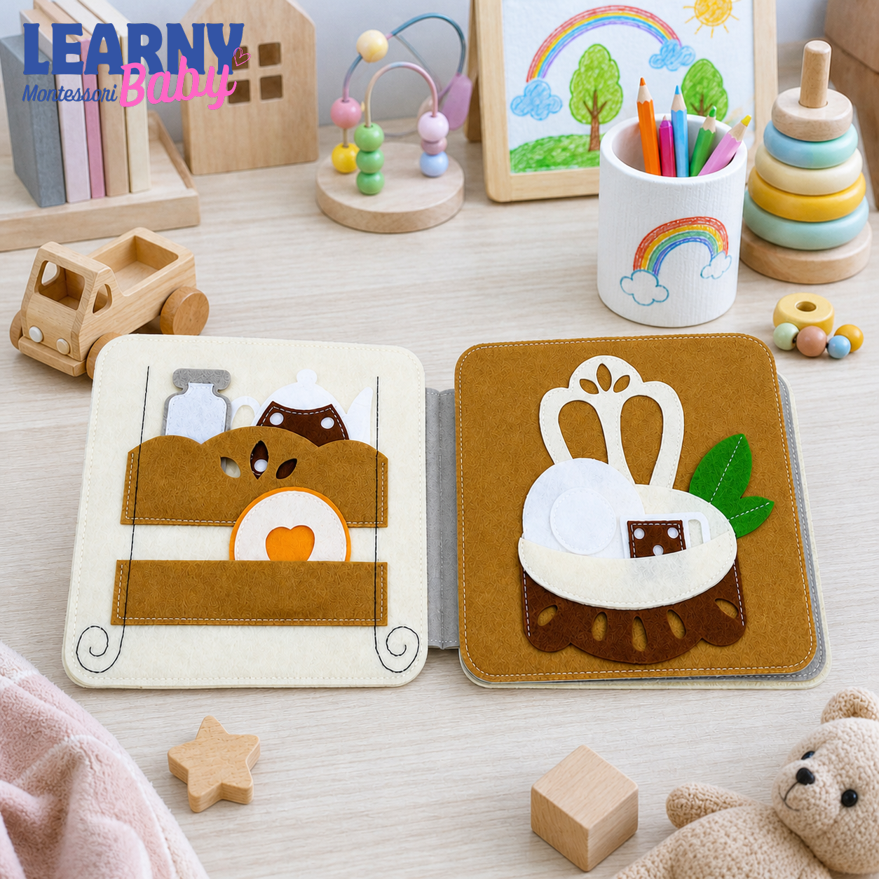 Personalized Busy Book Dollhouse, Felt Quiet Book for Toddlers, Montessori Activity Book, Pretend Play Doll House, Travel Toy QBLB54