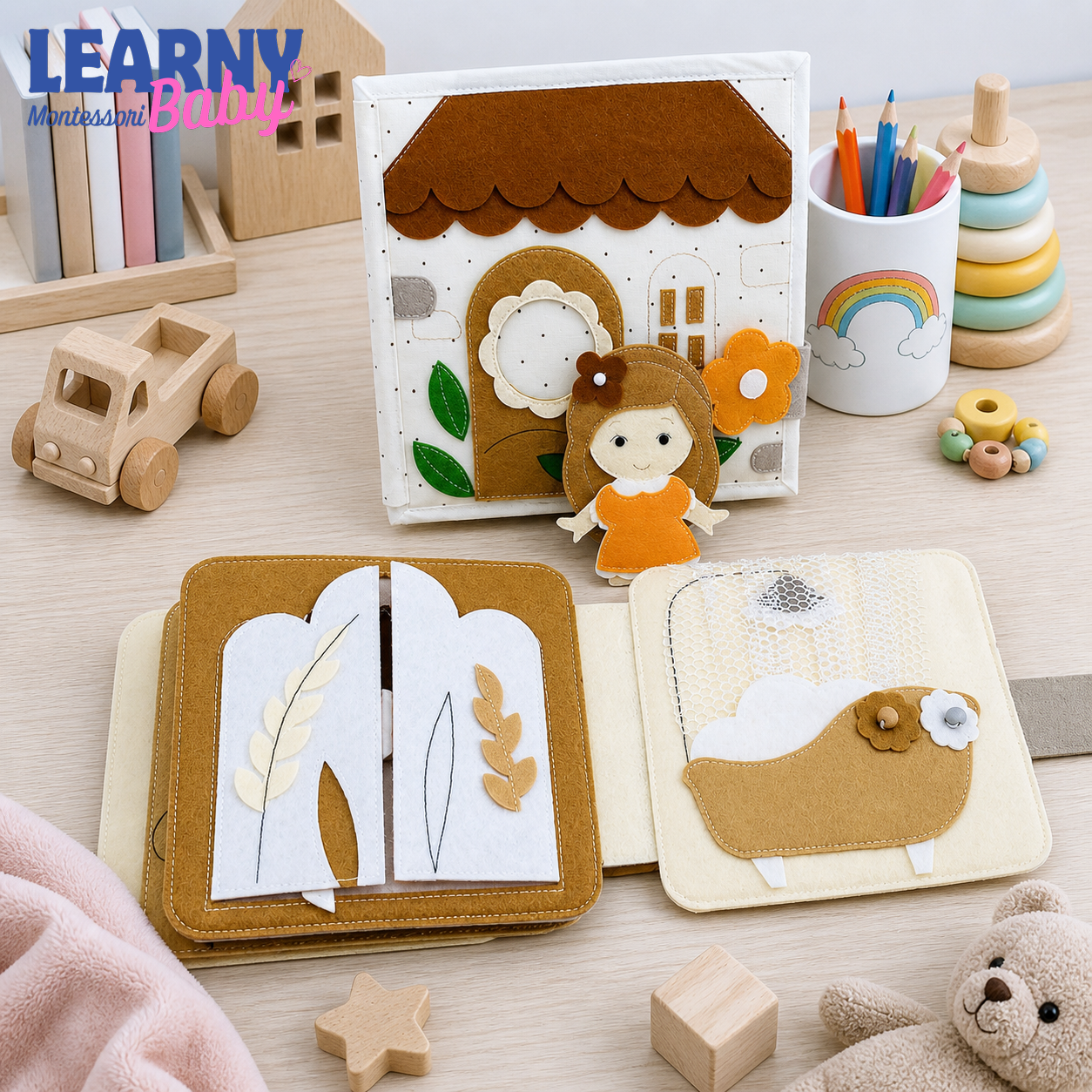 Personalized Busy Book Dollhouse, Felt Quiet Book for Toddlers, Montessori Activity Book, Pretend Play Doll House, Travel Toy QBLB54