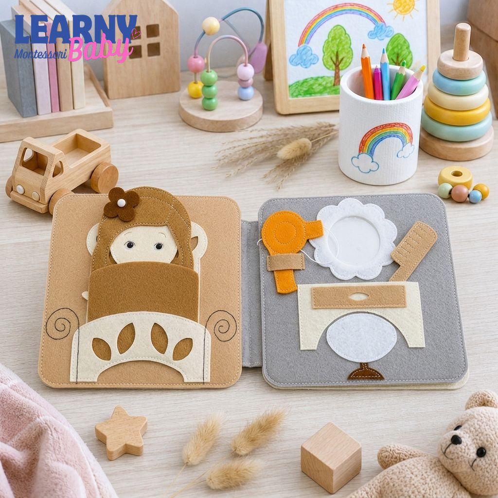 Personalized Busy Book Dollhouse, Felt Quiet Book for Toddlers, Montessori Activity Book, Pretend Play Doll House, Travel Toy QBLB54