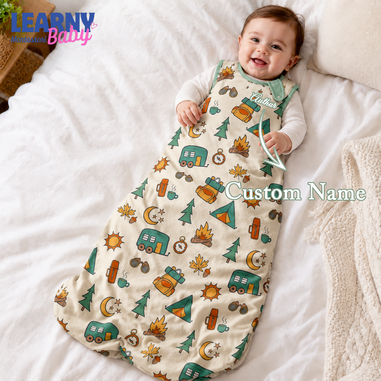 Camping Bamboo Baby Sleep Bag, Camper Tent & Pine Tree Wearable Blanket for Infant & Toddler, Soft Bamboo Sleep Sack