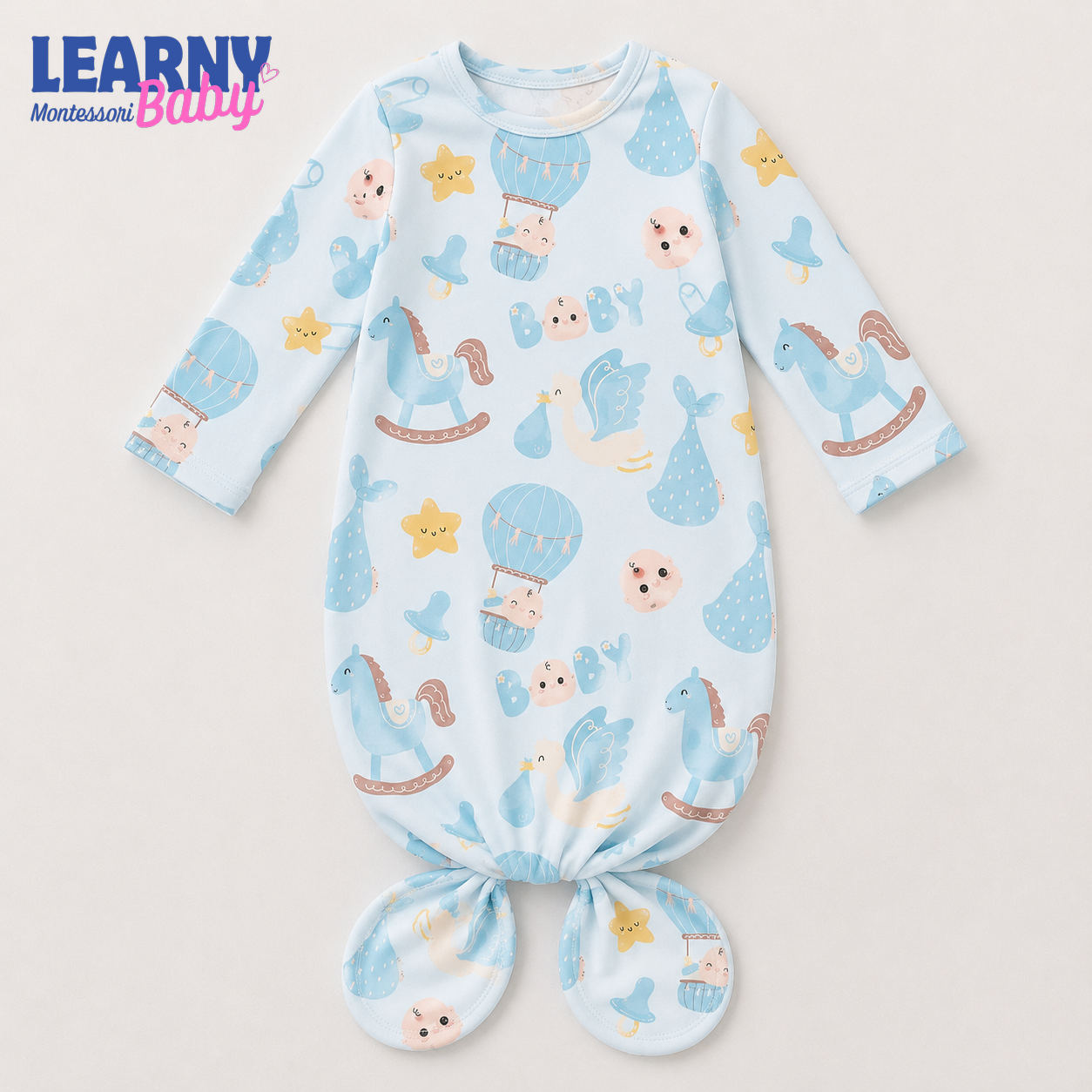 Newborn Baby Knotted Gown, Blue Nursery Toys Bamboo Sleeper, Baby Boy Coming Home Outfit