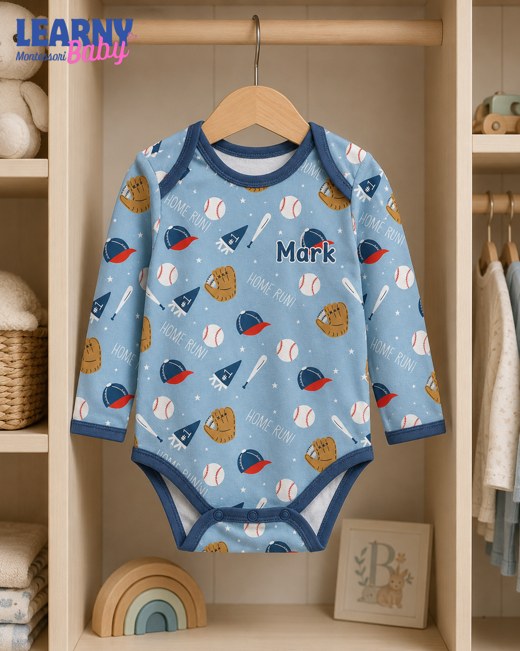 Bamboo Baby Bodysuit, Personalized Baseball Baby Onesie, Soft Bamboo Viscose Infant Bodysuit