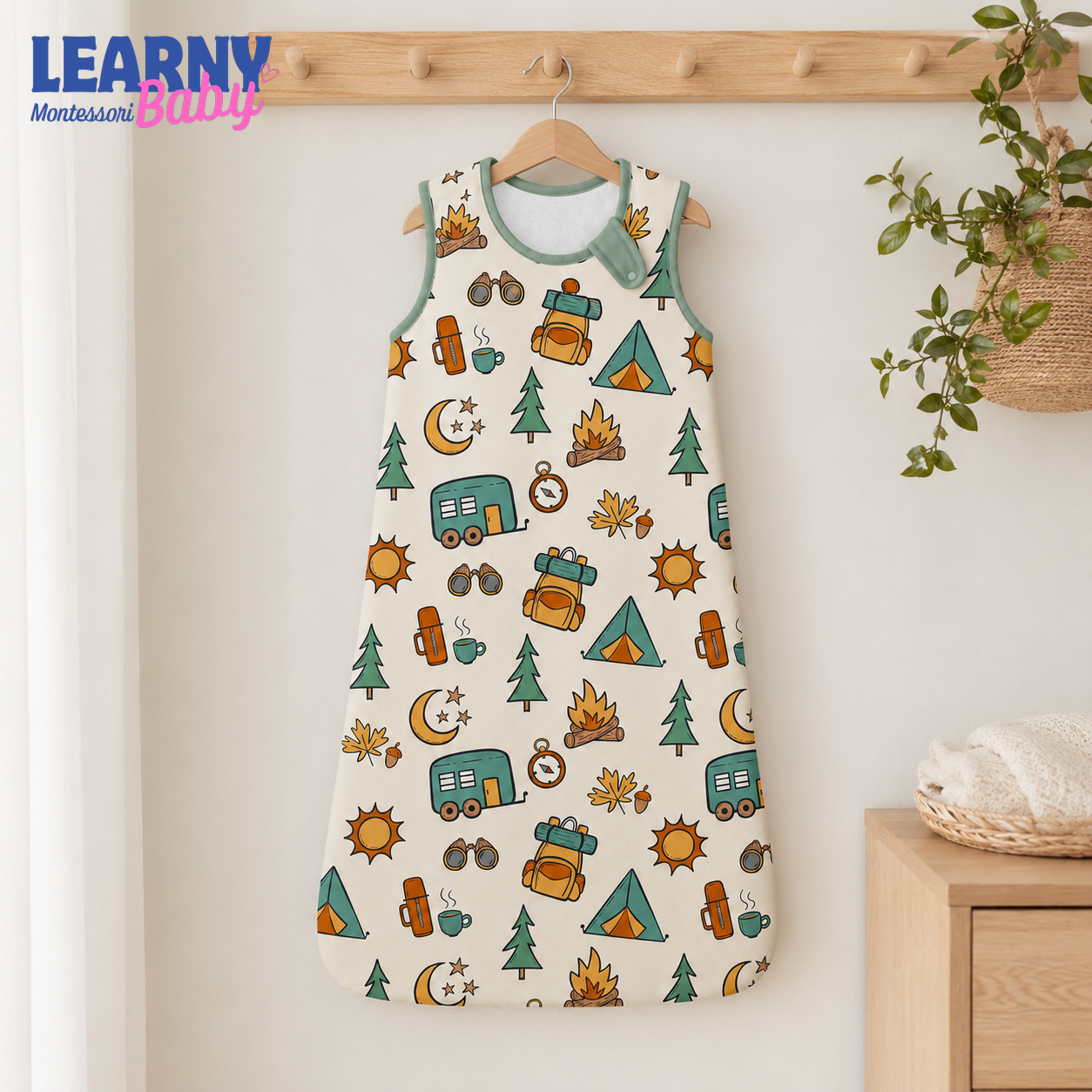 Camping Bamboo Baby Sleep Sack, Camper Tent and Pine Tree Wearable Blanket for Infant and Toddler, Adventure Nursery