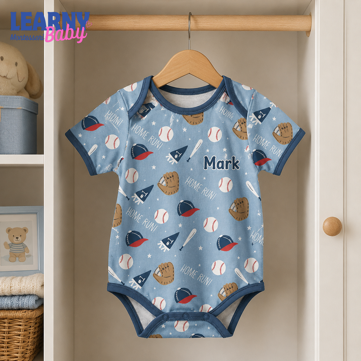 Bamboo Baby Bodysuit, Personalized Baseball Baby Onesie, Soft Bamboo Viscose Infant Bodysuit