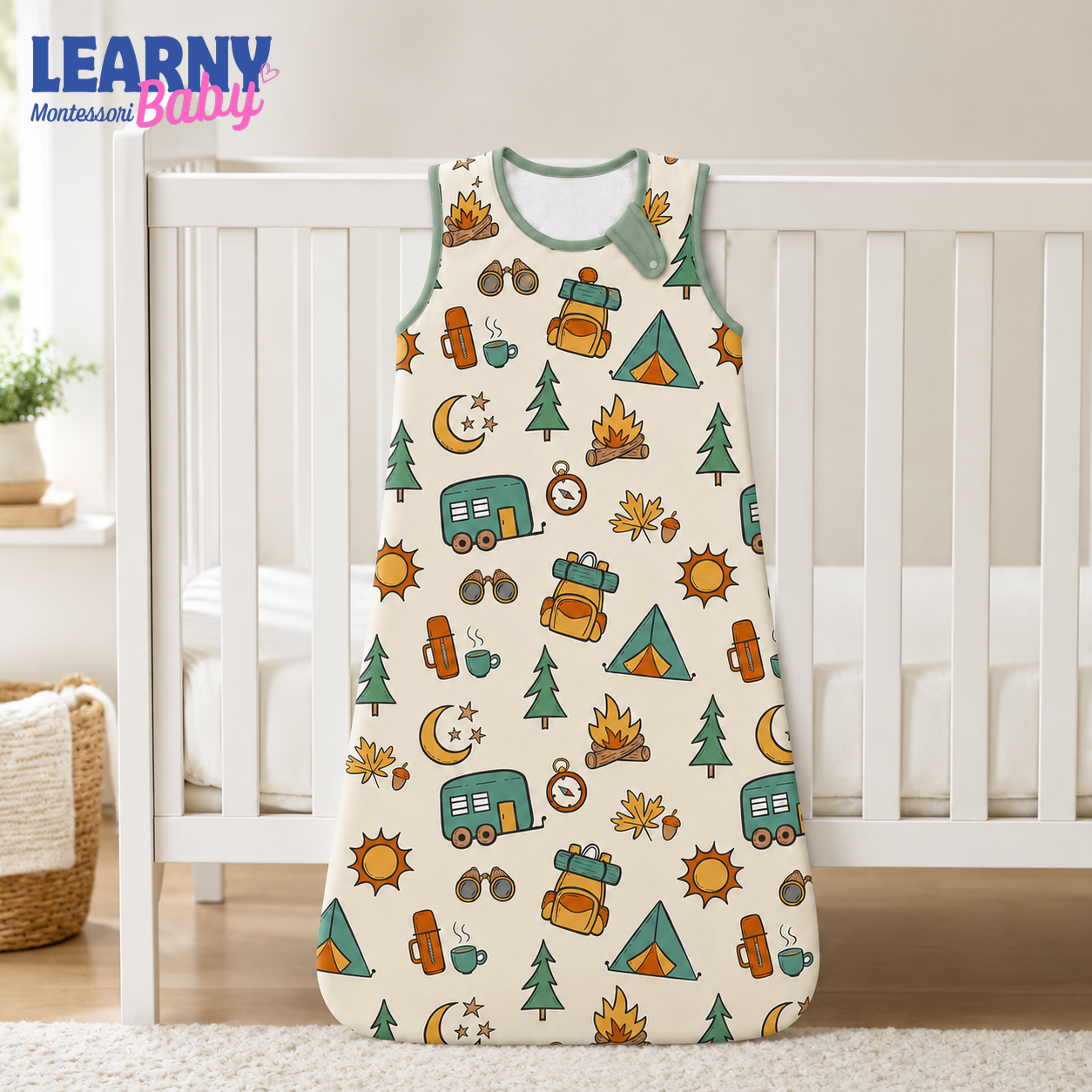 Camping Bamboo Baby Sleep Sack, Camper Tent and Pine Tree Wearable Blanket for Infant and Toddler, Adventure Nursery