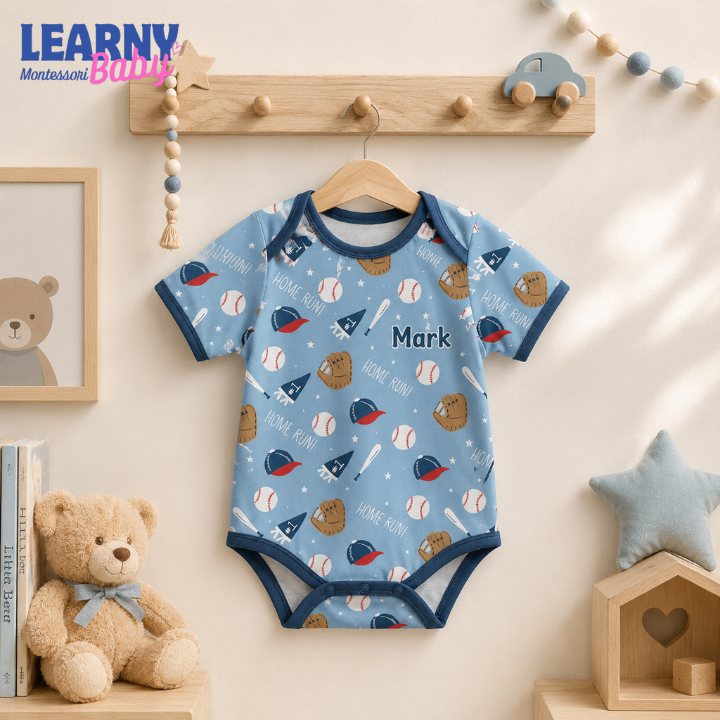 Bamboo Baby Bodysuit, Personalized Baseball Baby Onesie, Soft Bamboo Viscose Infant Bodysuit