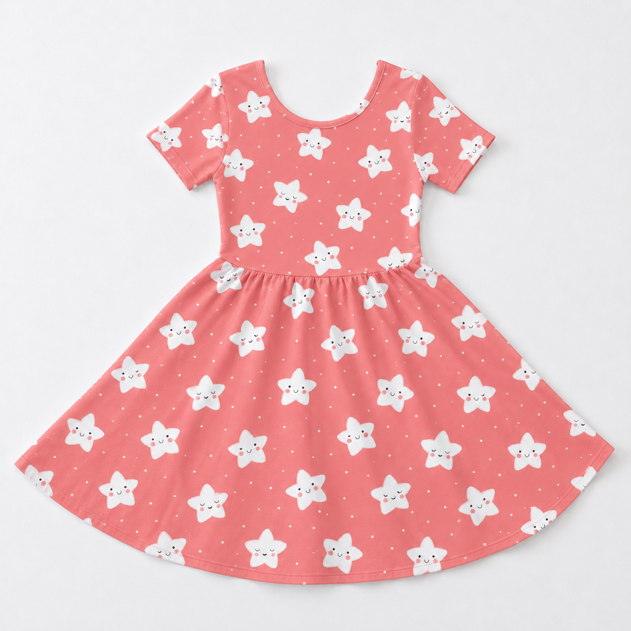 Sweet White Stars Bamboo Twirl Dress for Girls – Coral Pink Skater Dress