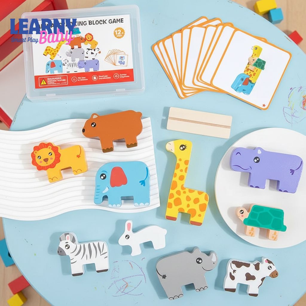 Wooden Animal Stacking Balance Toy, Montessori Shape Matching Puzzle, Fine Motor & Logic Skills, Ages 2–5