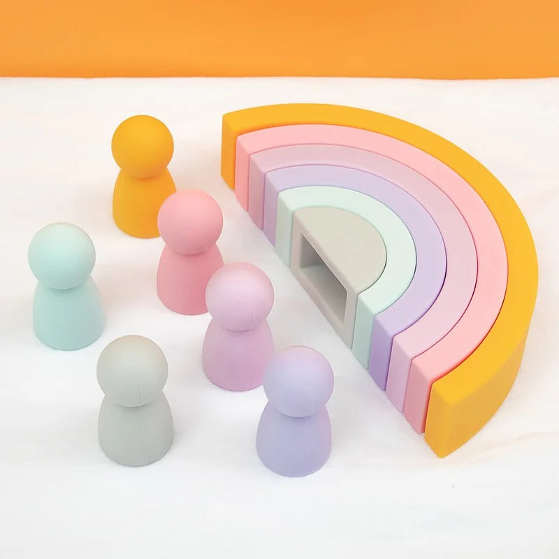Silicone Geometric Rainbow Stacking Blocks Toy for Babies – BPA Free Montessori Building Blocks & Teether Baby Toy Gift