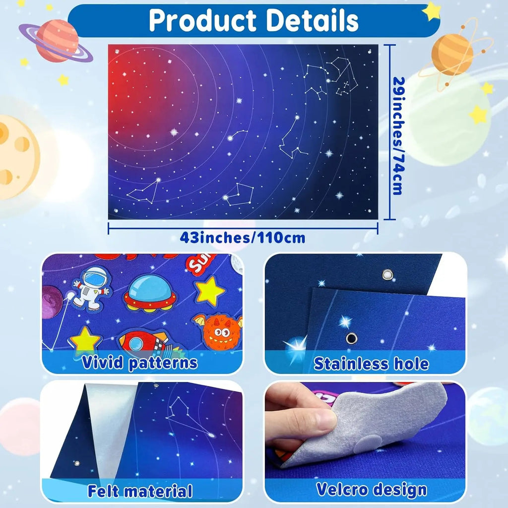 Montessori Space Felt Story Board for Toddlers, Solar System Felt Board Wall Hanging, Preschool Interactive Learning Toy, Space Theme Busy Board Gift