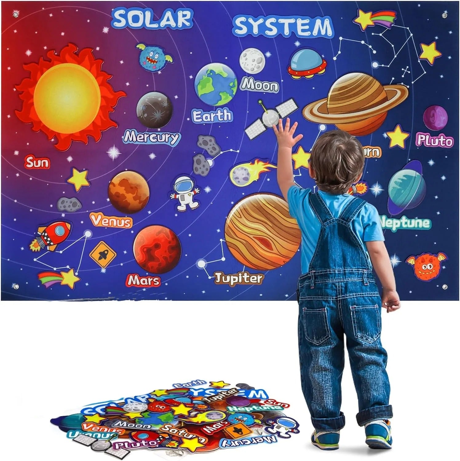 Montessori Space Felt Story Board for Toddlers, Solar System Felt Board Wall Hanging, Preschool Interactive Learning Toy, Space Theme Busy Board Gift