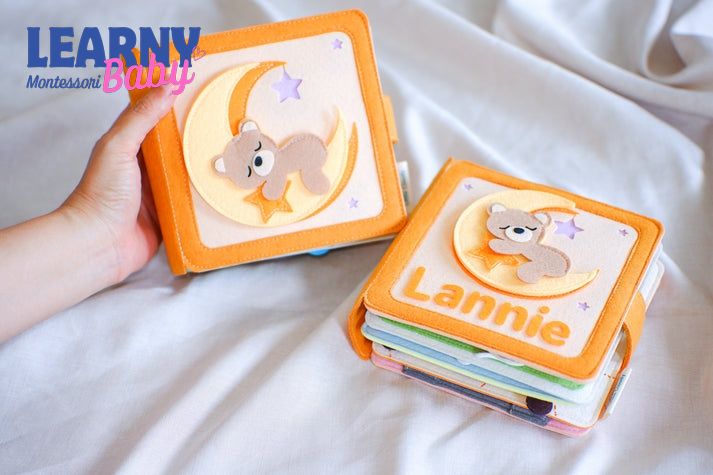 Custom Name Baby Bear Quiet Book, Handmade Felt Busy Book, Montessori Toddler Activity Book, Baby Shower Gift QBLB56