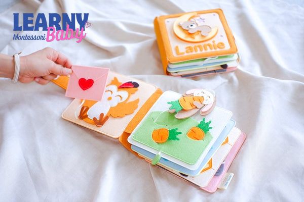 Custom Name Baby Bear Quiet Book, Handmade Felt Busy Book, Montessori Toddler Activity Book, Baby Shower Gift QBLB56