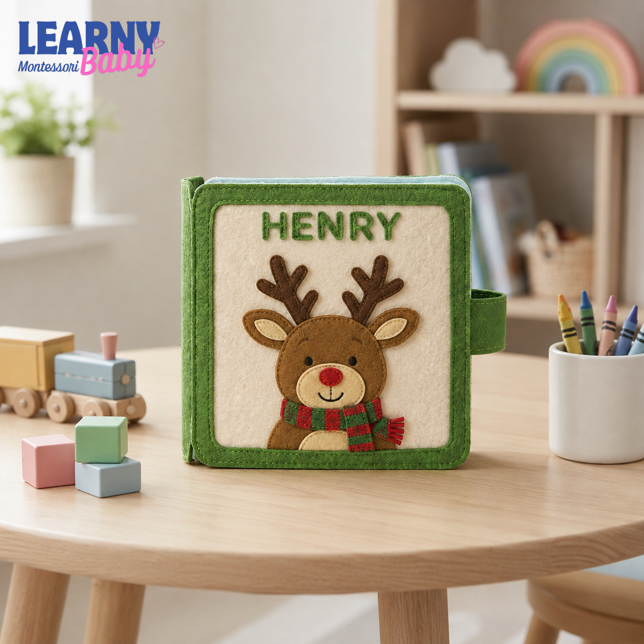 Personalized Christmas Reindeer Quiet Book for Toddlers, Custom Name Felt Activity Book, First Christmas Gift for Baby