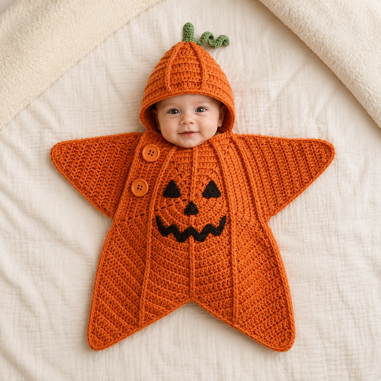 Personalized Crochet Star Baby Cocoon with Hood – Handmade Newborn Swaddle Wrap & Cozy Baby Sleep Sack