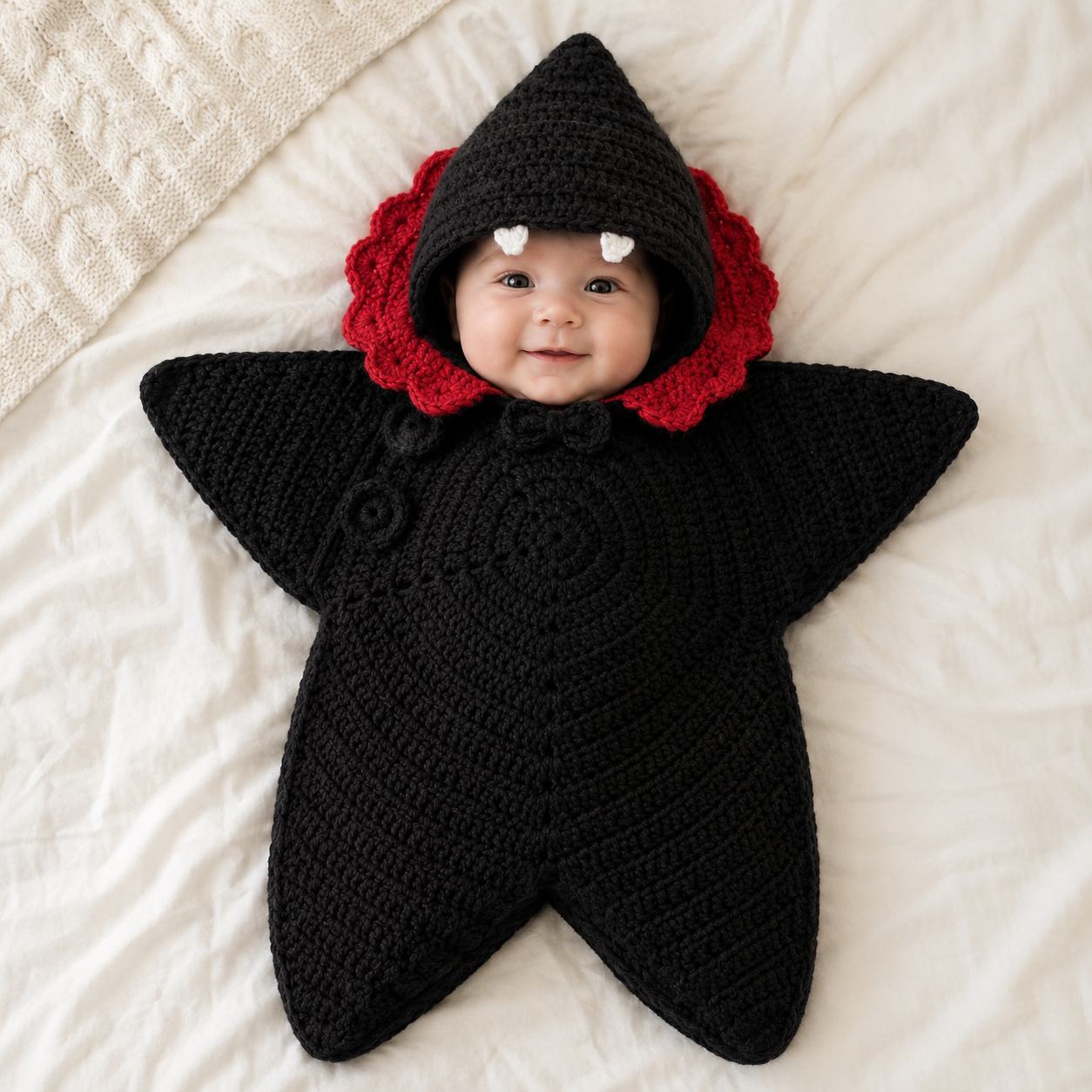 Personalized Crochet Star Baby Cocoon with Hood – Handmade Newborn Swaddle Wrap & Cozy Baby Sleep Sack