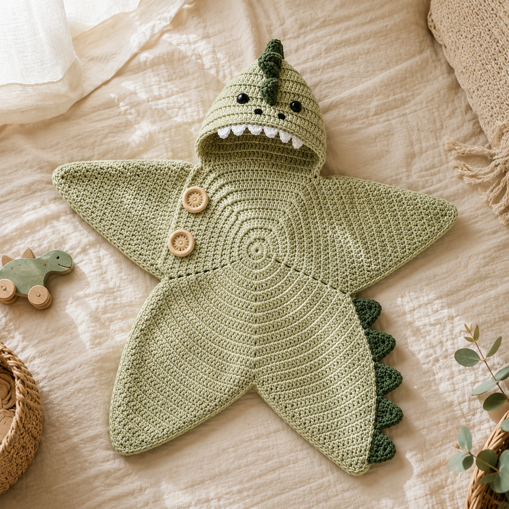 Personalized Crochet Dinosaur Baby Cocoon with Hood, Custom Name Newborn Swaddle, Baby Shower Gift
