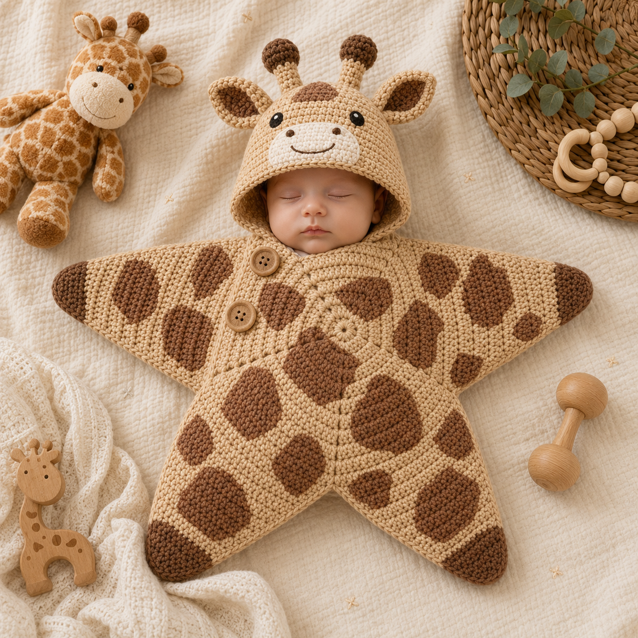 Personalized Crochet Safari Animal Baby Cocoon with Hood, Custom Name Newborn Swaddle, Baby Shower Gift