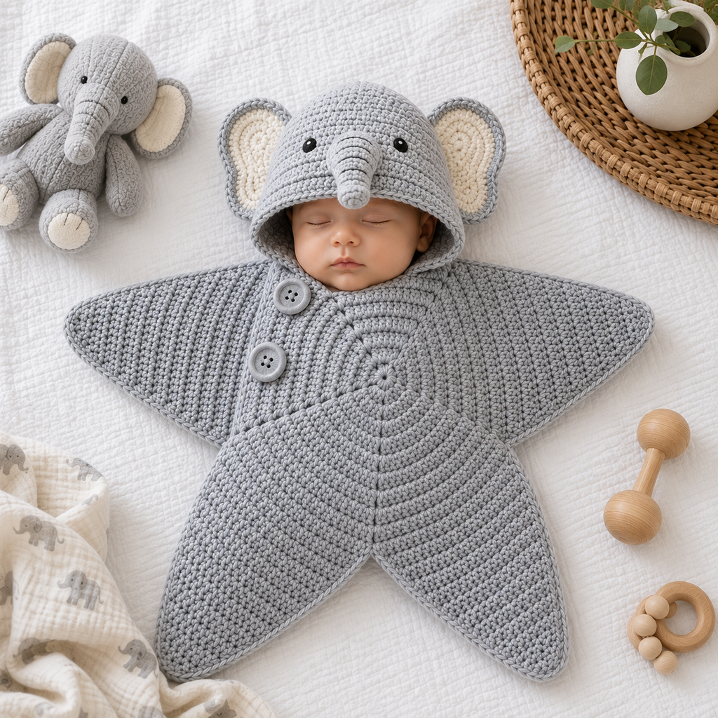 Personalized Crochet Safari Animal Baby Cocoon with Hood, Custom Name Newborn Swaddle, Baby Shower Gift