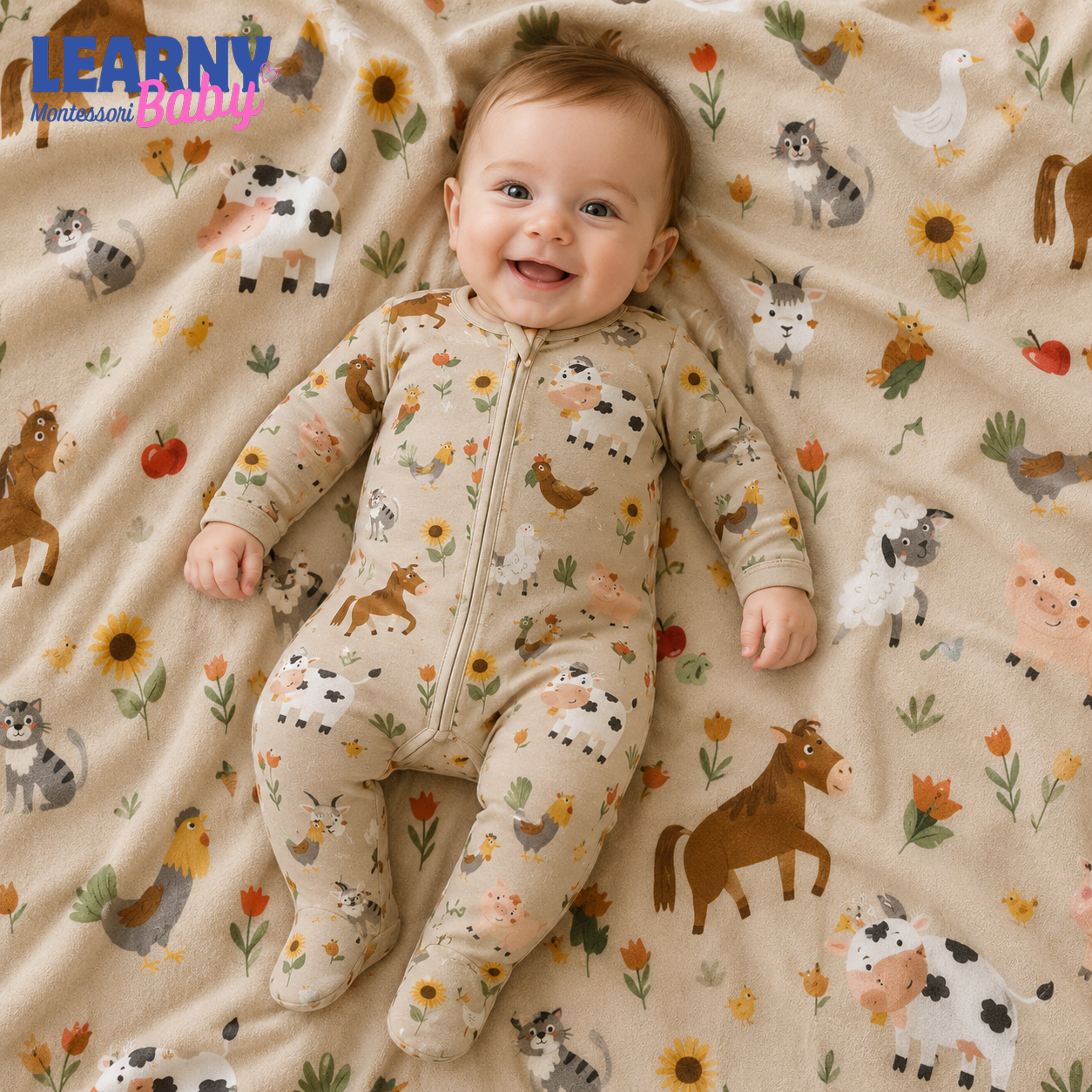 Farm Animals Baby Bamboo Footie Zippy Pajamas, Farm Print Newborn Sleeper, Soft Bamboo Baby One Piece, Unisex Infant Sleepwear
