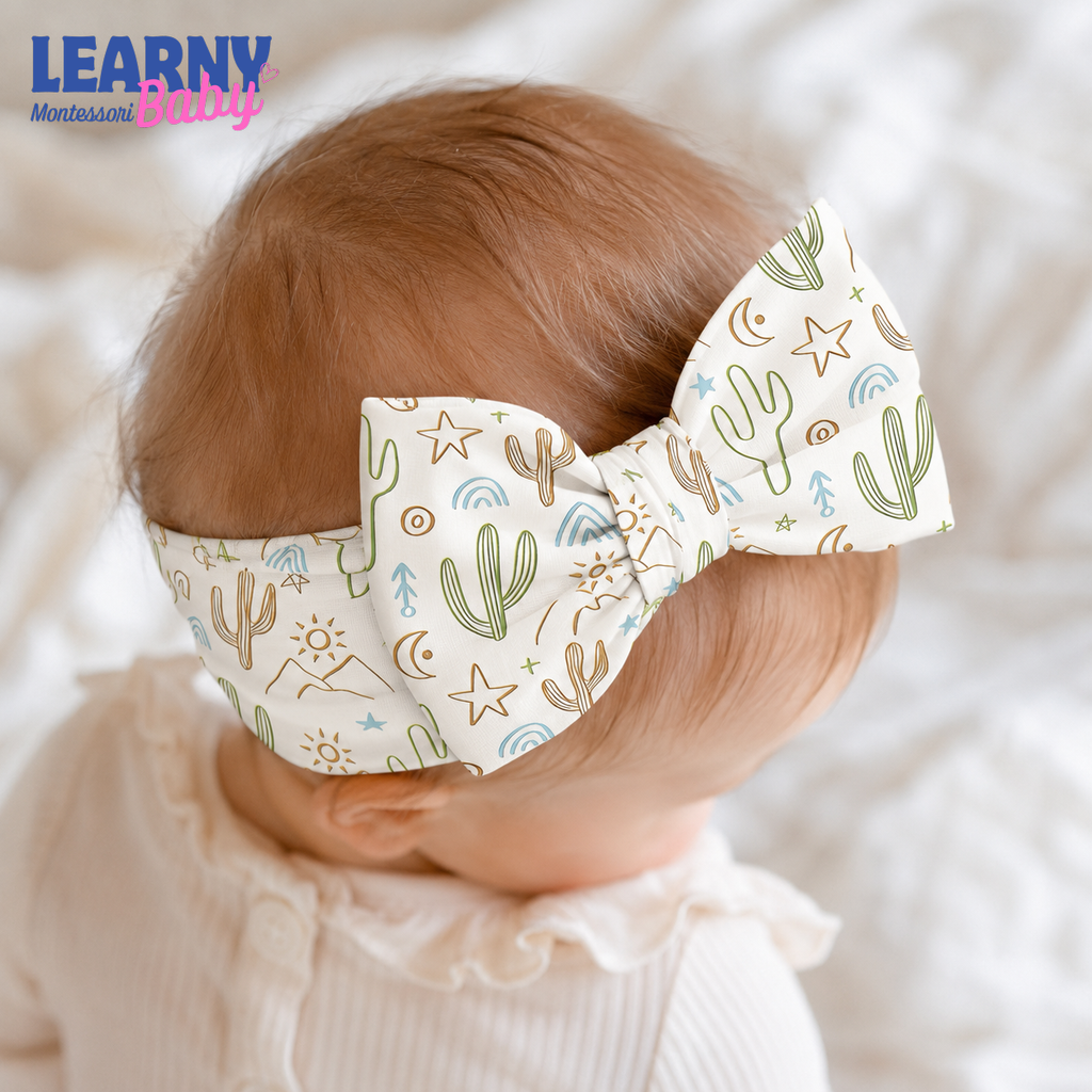 Bamboo Baby Headband, Boho Cactus Bow Headband, Soft Stretchy Newborn Hair Accessory, Baby Girl Gift