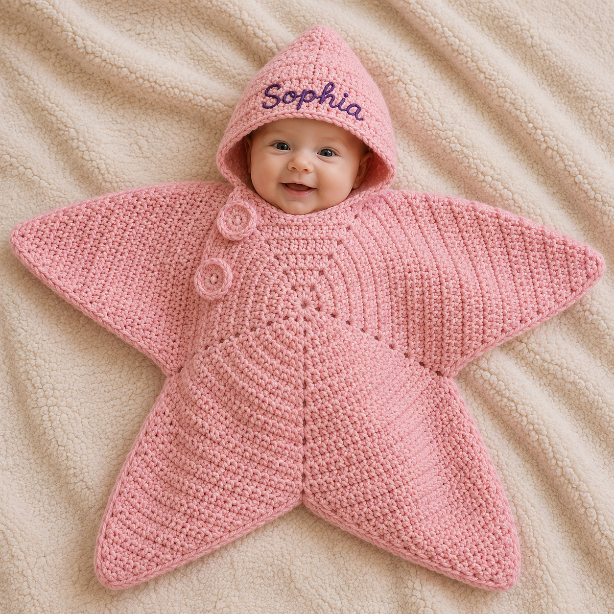 Personalized Crochet Star Baby Cocoon with Hood, Custom Name Newborn Swaddle, Baby Shower Gift