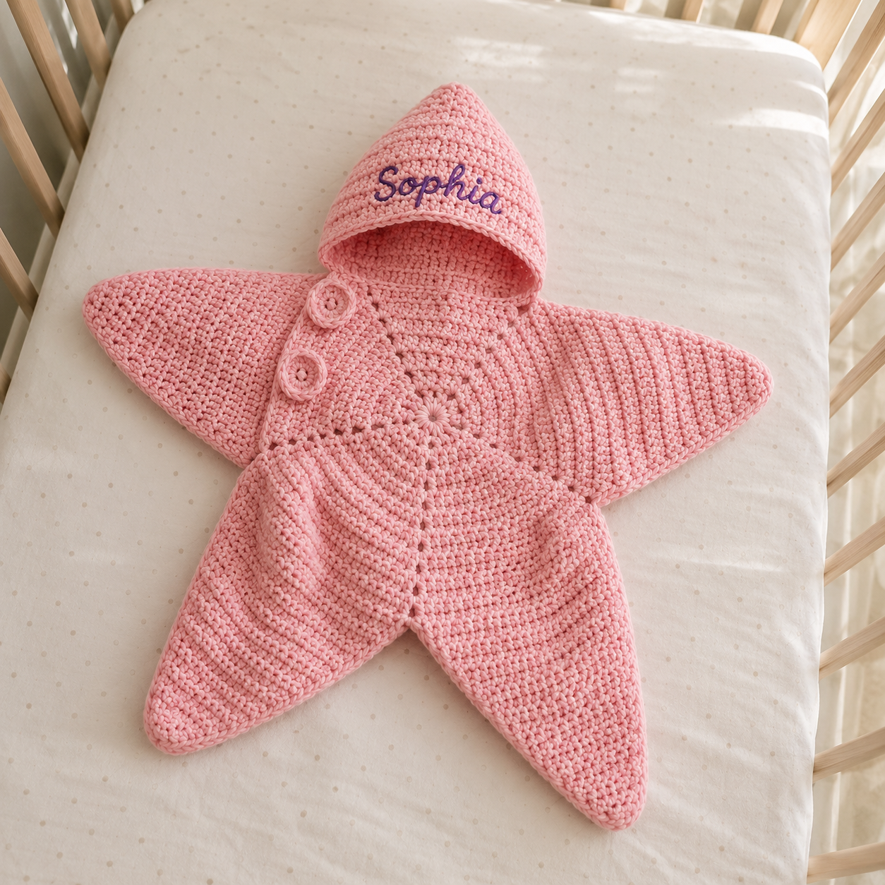 Personalized Crochet Star Baby Cocoon with Hood, Custom Name Newborn Swaddle, Baby Shower Gift