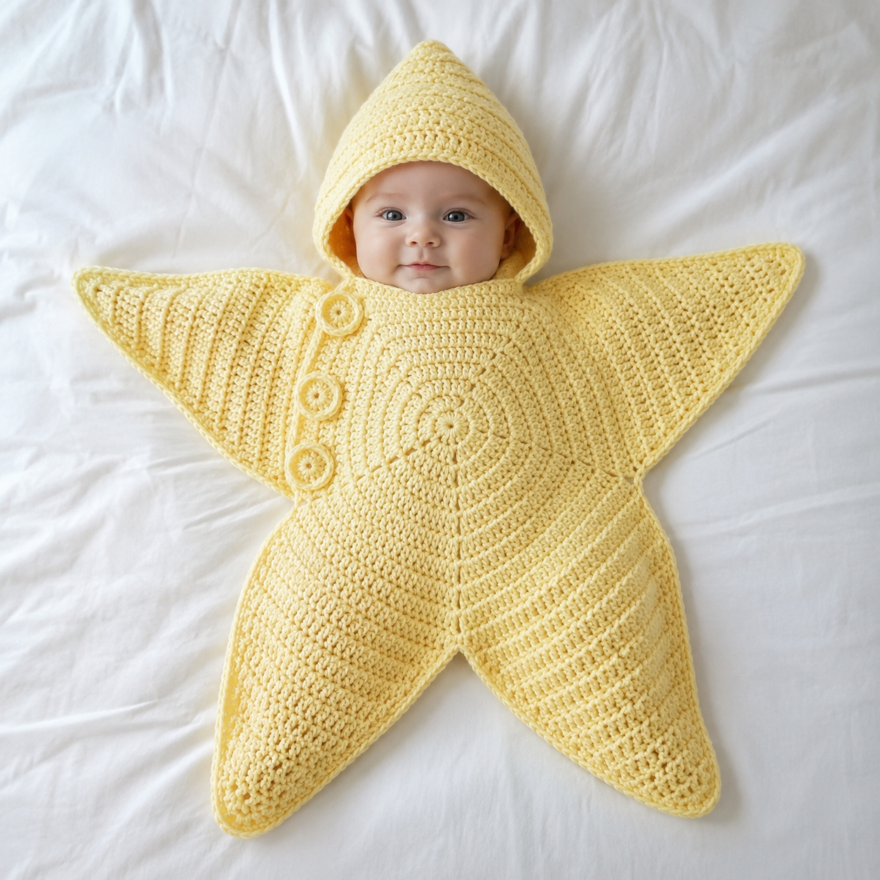 Personalized Crochet Star Baby Cocoon with Hood, Custom Name Newborn Swaddle, Baby Shower Gift
