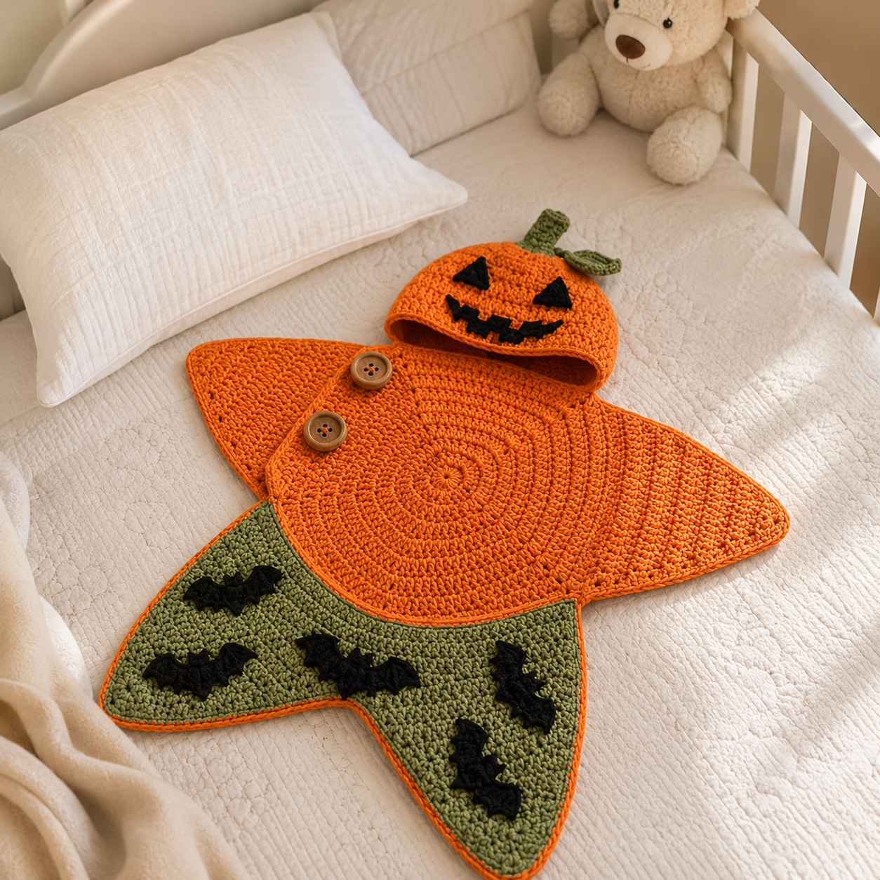 Personalized Crochet Star Baby Cocoon, Halloween Pumpkin Newborn Swaddle, Hooded Baby Sleep Sack