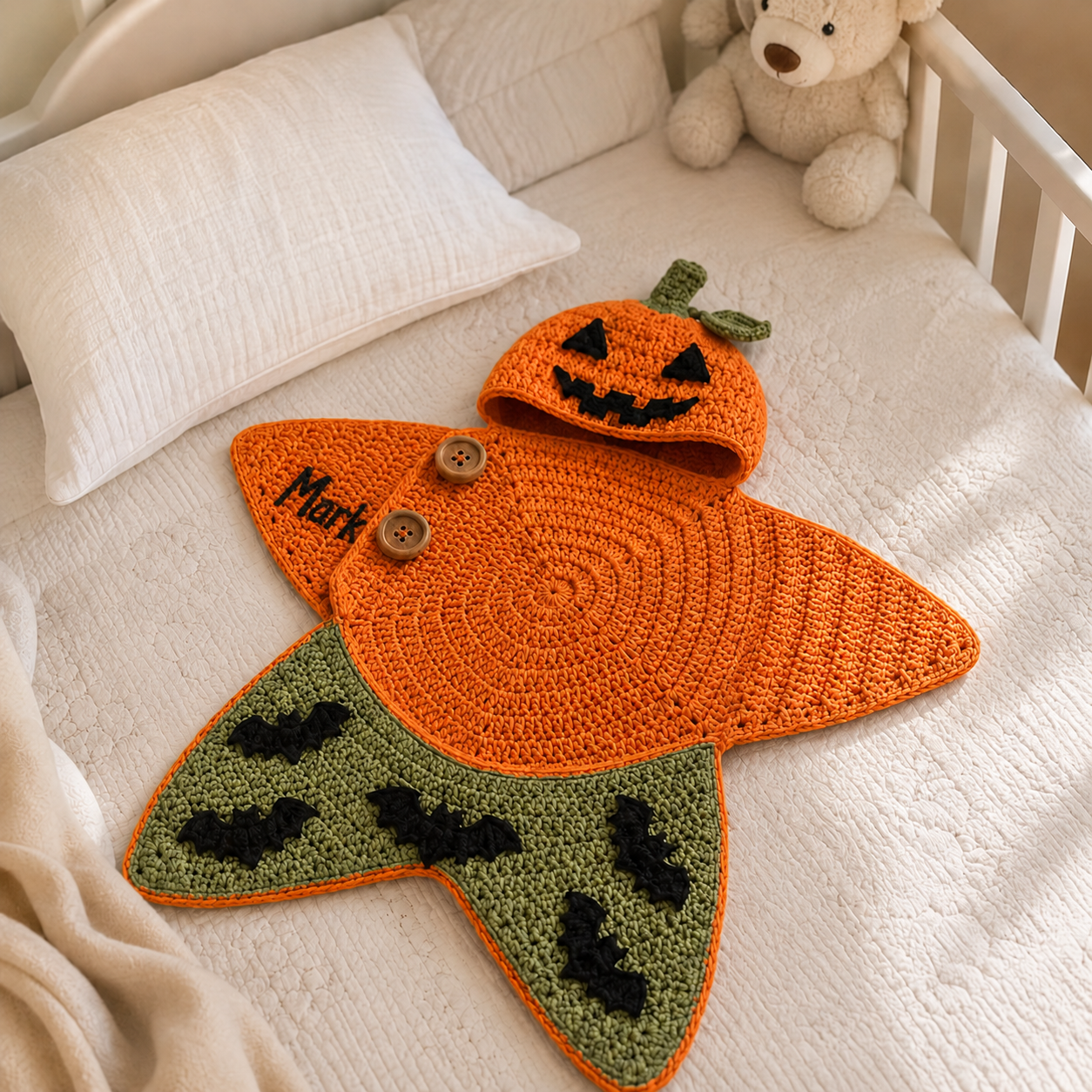 Personalized Crochet Star Baby Cocoon, Halloween Pumpkin Newborn Swaddle, Hooded Baby Sleep Sack