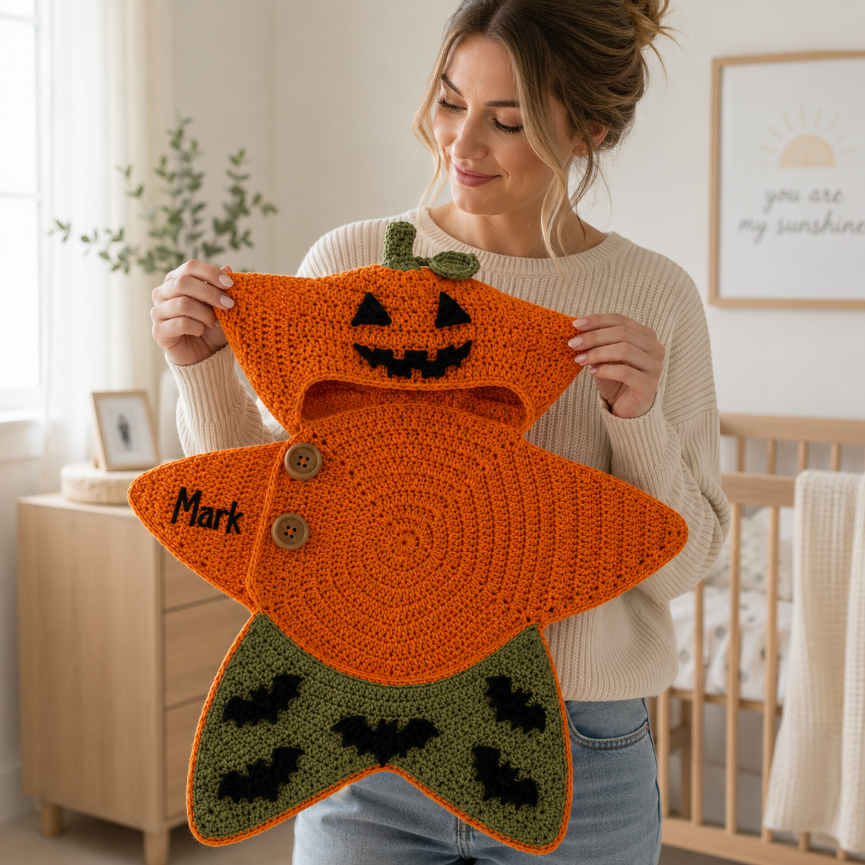 Personalized Crochet Star Baby Cocoon, Halloween Pumpkin Newborn Swaddle, Hooded Baby Sleep Sack