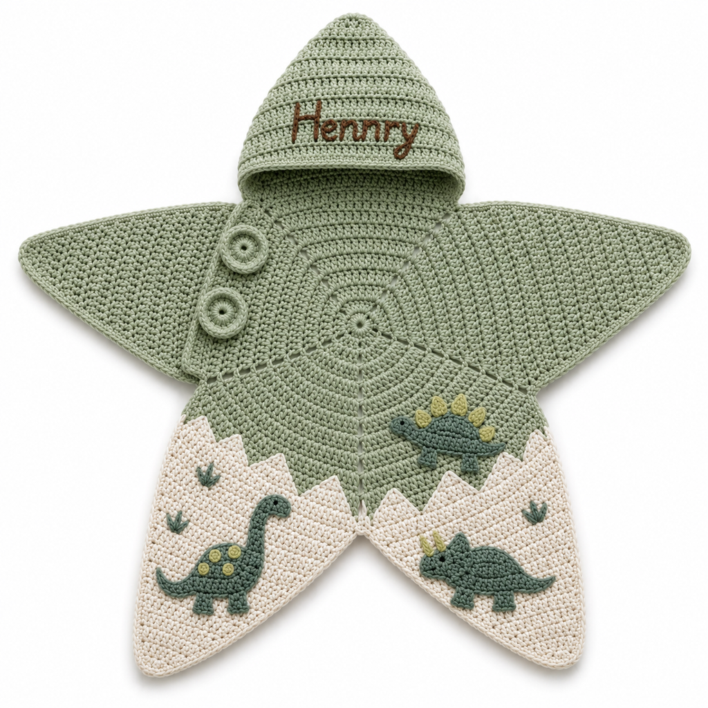 Personalized Crochet Star Baby Cocoon, Dinosaur Newborn Swaddle, Hooded Baby Sleep Sack