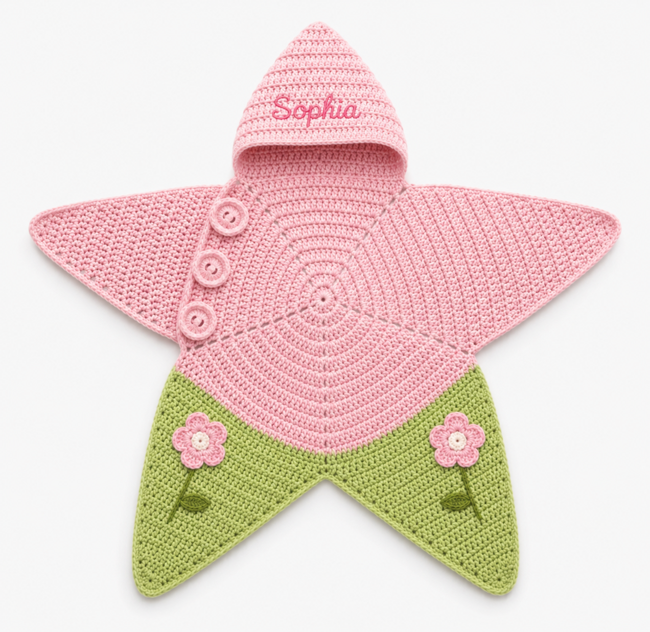 Personalized Crochet Star Baby Cocoon, Floral Newborn Swaddle, Custom Name Baby Girl Gift