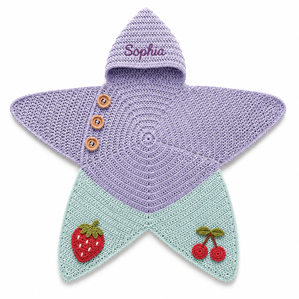 Personalized Crochet Star Baby Cocoon, Custom Name Newborn Swaddle, Strawberry Cherry Baby Shower Gift