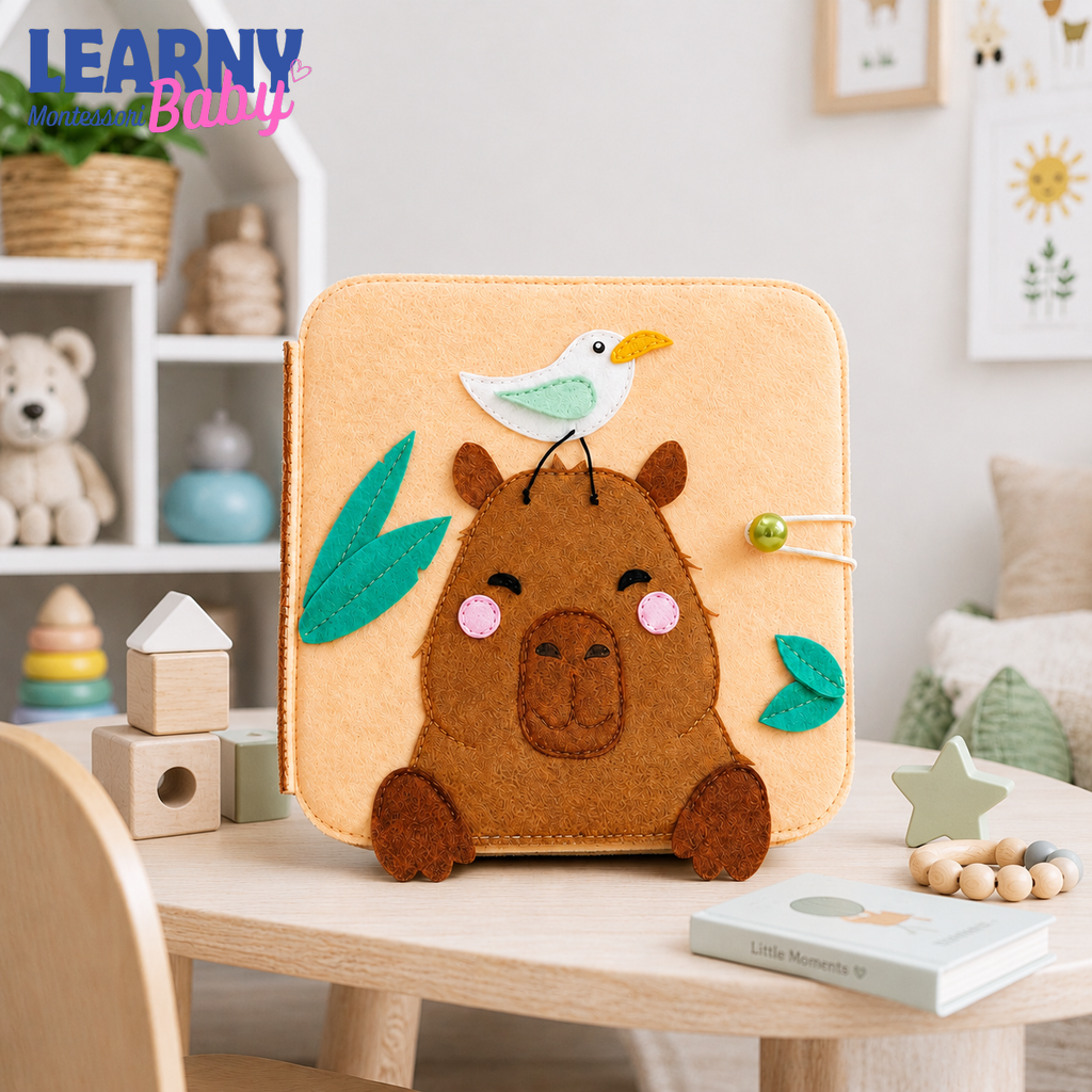 Personalized Capybara Busy Book for Toddlers, Handmade Felt Quiet Book, Animal Activity Book, Montessori Sensory Baby Toy QBLB73