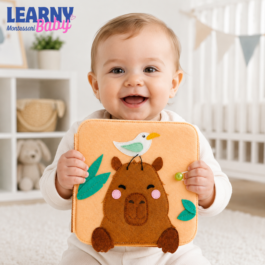 Personalized Capybara Busy Book for Toddlers, Handmade Felt Quiet Book, Animal Activity Book, Montessori Sensory Baby Toy QBLB73