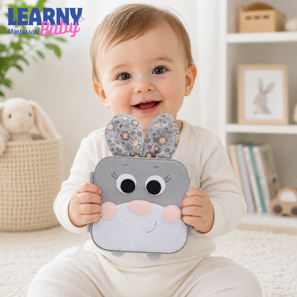 Personalized Bunny Busy Book for Toddlers, Handmade Felt Quiet Book, Easter Bunny Activity Book, Montessori Sensory Toy for Baby QBLB70