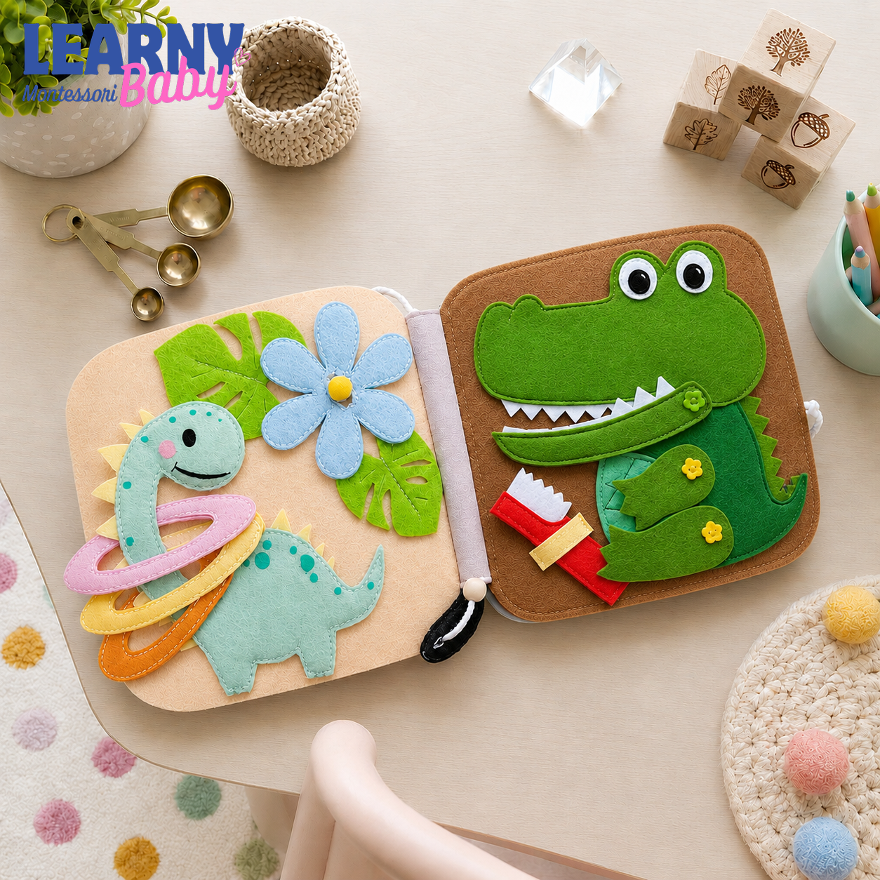 Personalized Dinosaur Busy Book for Toddlers, Handmade Felt Quiet Book, Montessori Sensory Activity Book, Custom Baby Gift QBLB75