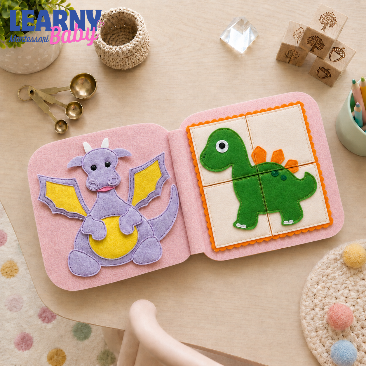 Personalized Dinosaur Busy Book for Toddlers, Handmade Felt Quiet Book, Montessori Sensory Activity Book, Custom Baby Gift QBLB75