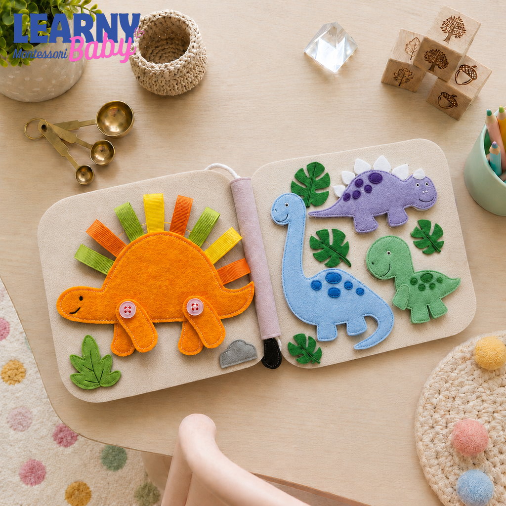 Personalized Dinosaur Busy Book for Toddlers, Handmade Felt Quiet Book, Montessori Sensory Activity Book, Custom Baby Gift QBLB75