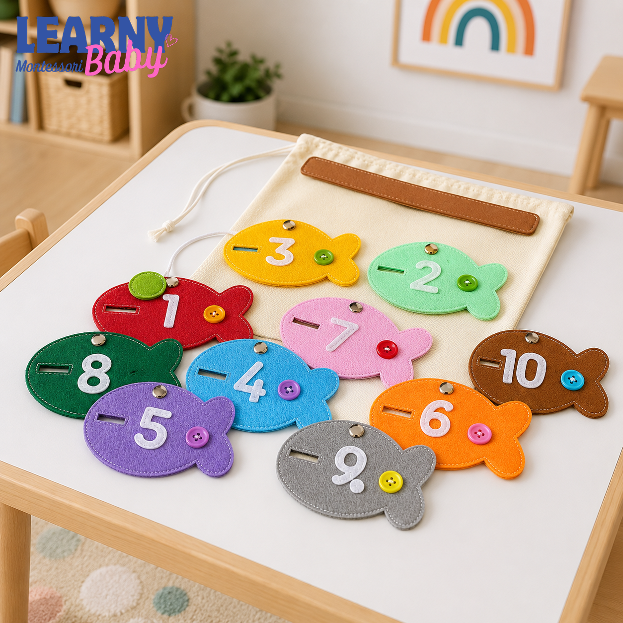 Personalized Felt Fishing Game for Toddlers, Number Learning Fish Toy, Montessori Counting Activity, Quiet Book Sensory Toy for Kids QBLB77