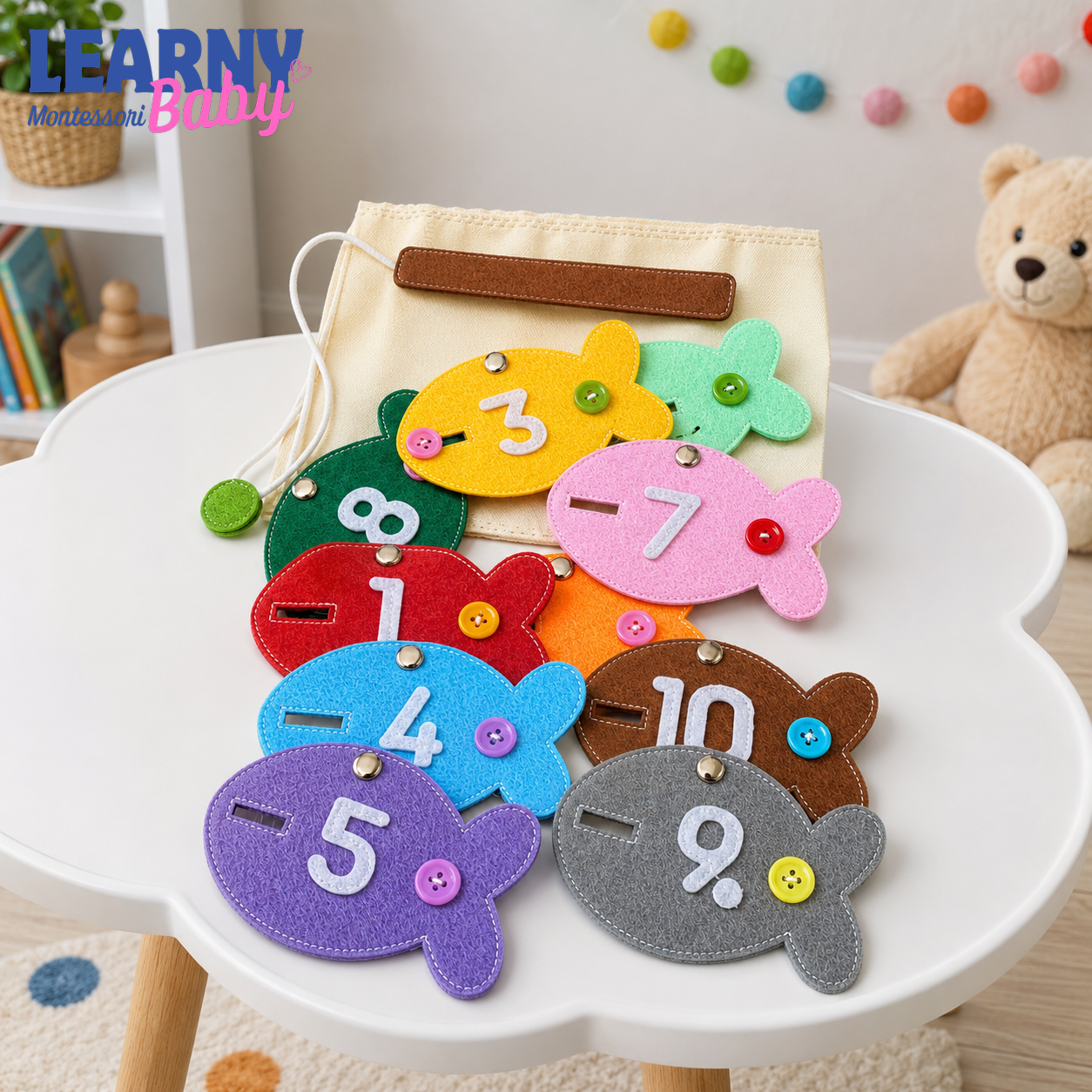Personalized Felt Fishing Game for Toddlers, Number Learning Fish Toy, Montessori Counting Activity, Quiet Book Sensory Toy for Kids QBLB77