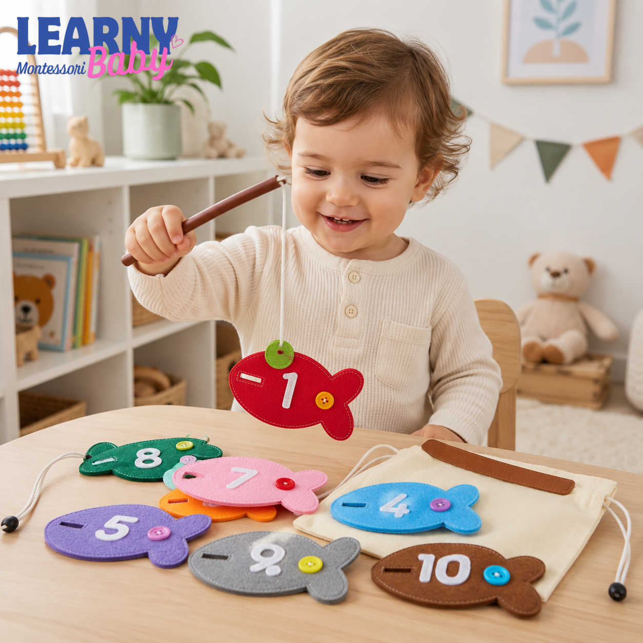 Personalized Felt Fishing Game for Toddlers, Number Learning Fish Toy, Montessori Counting Activity, Quiet Book Sensory Toy for Kids QBLB77