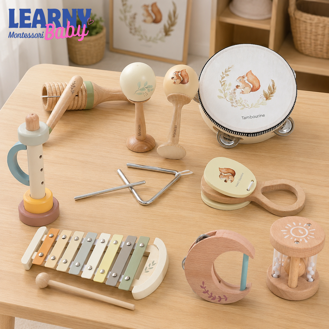 Montessori Wooden Musical Instrument Set for Babies, Drum and Xylophone Music Toy, Early Learning Sensory Toy for Toddlers