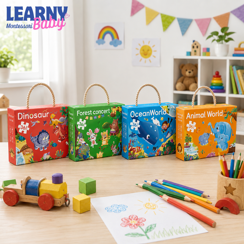 36-Piece Kids Jigsaw Puzzle Set with Carrying Case, Large Paper Puzzle Pieces, Early Learning Educational Toy for Ages 3-6