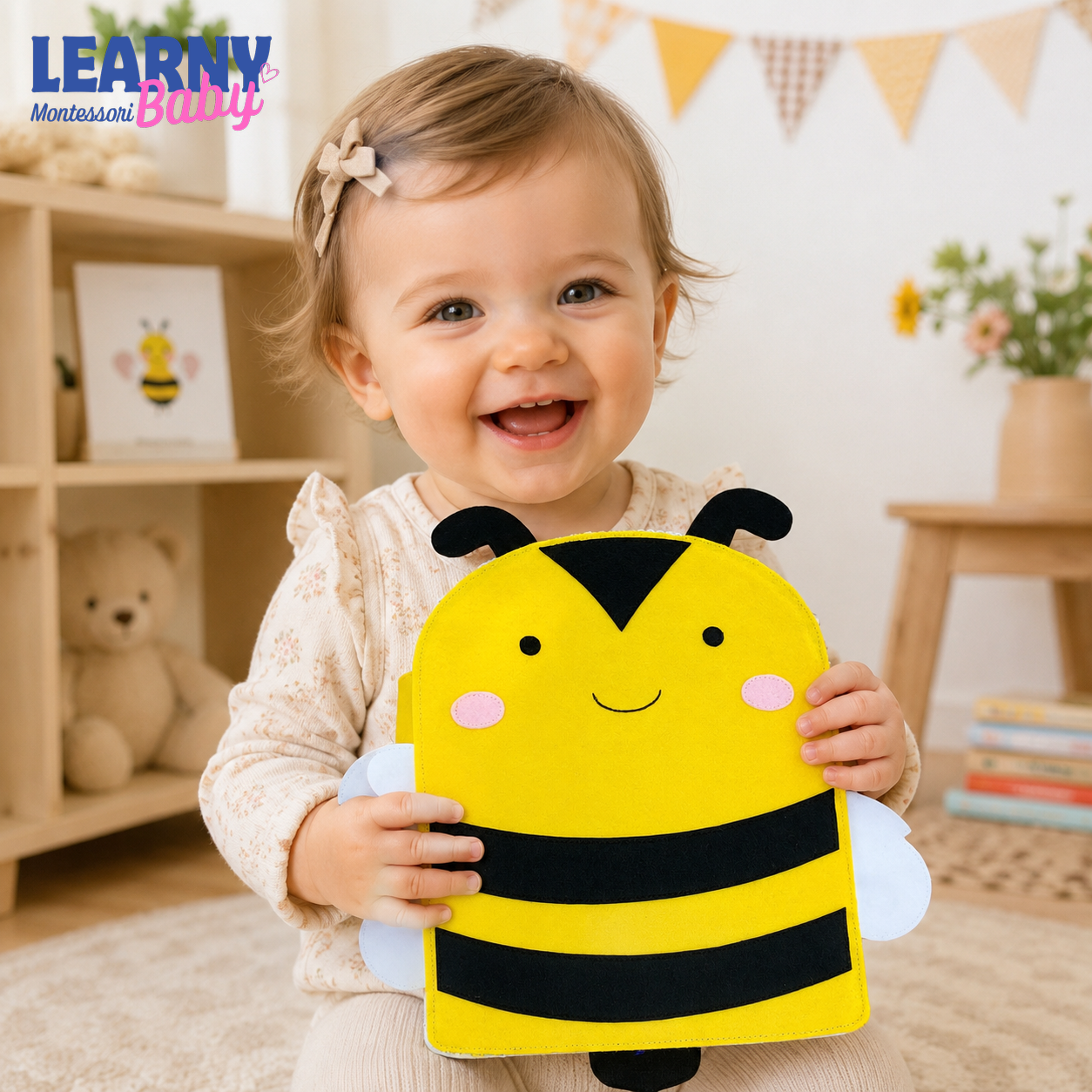 Personalized Ladybug Bee Quiet Book, Handmade Felt Busy Book for Toddlers, Montessori Activity Book, Baby Gift QBLB78