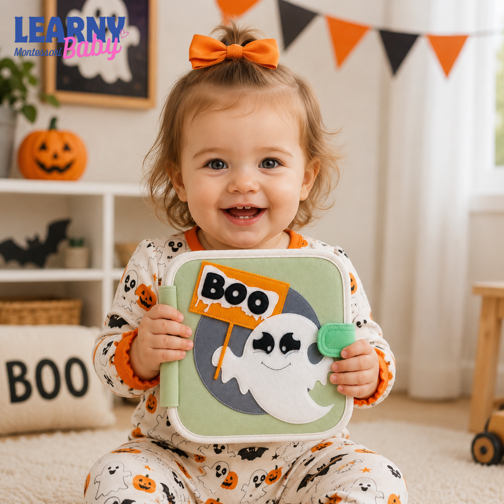 Personalized Halloween Quiet Book for Toddlers, Custom Name Busy Book, Ghost Boo Felt Activity Book, Baby Halloween Gift QBLB80