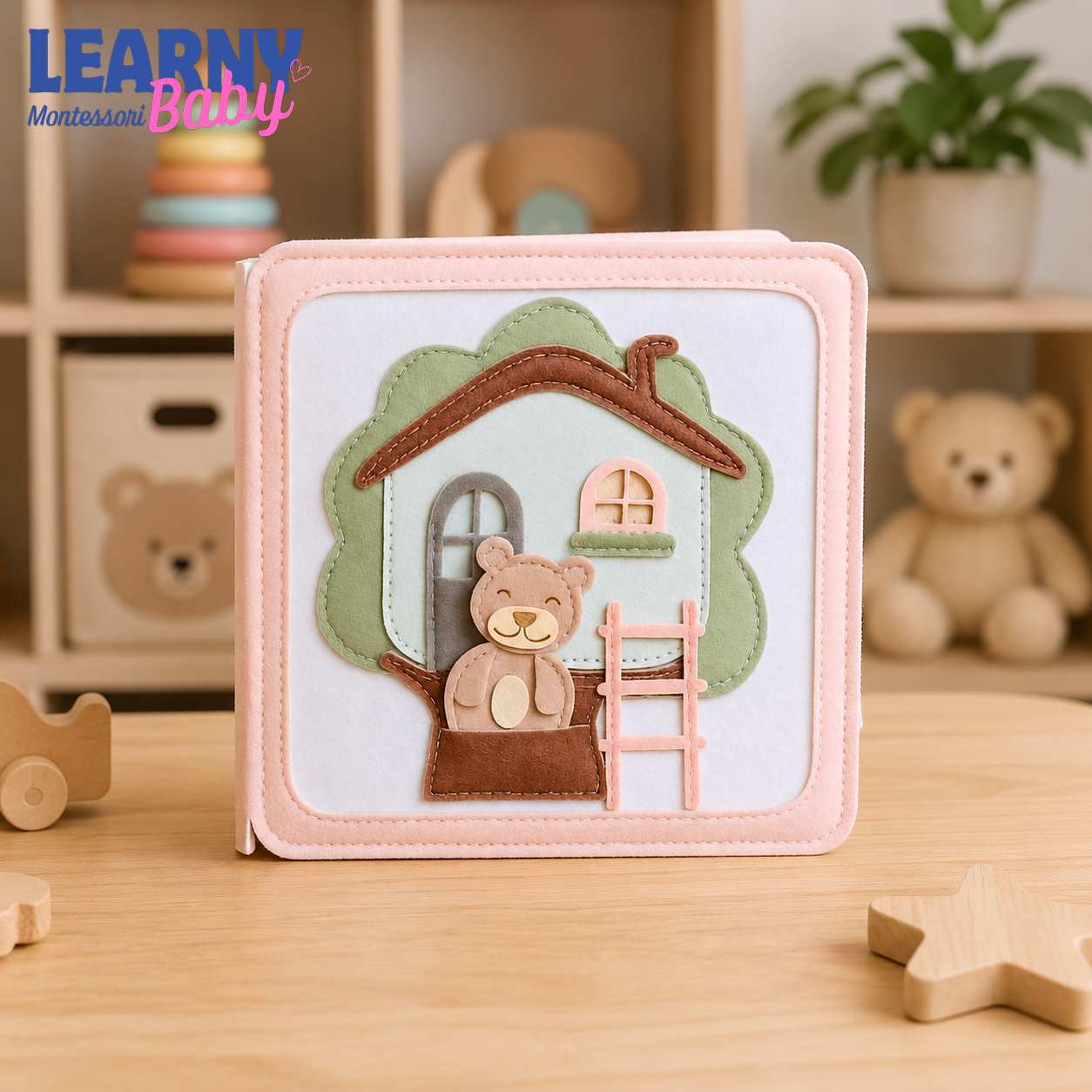 Personalized Teddy Bear Treehouse Quiet Book for Toddlers, Montessori Busy Book, Sensory Learning Toy, Felt Activity Book QBLB65